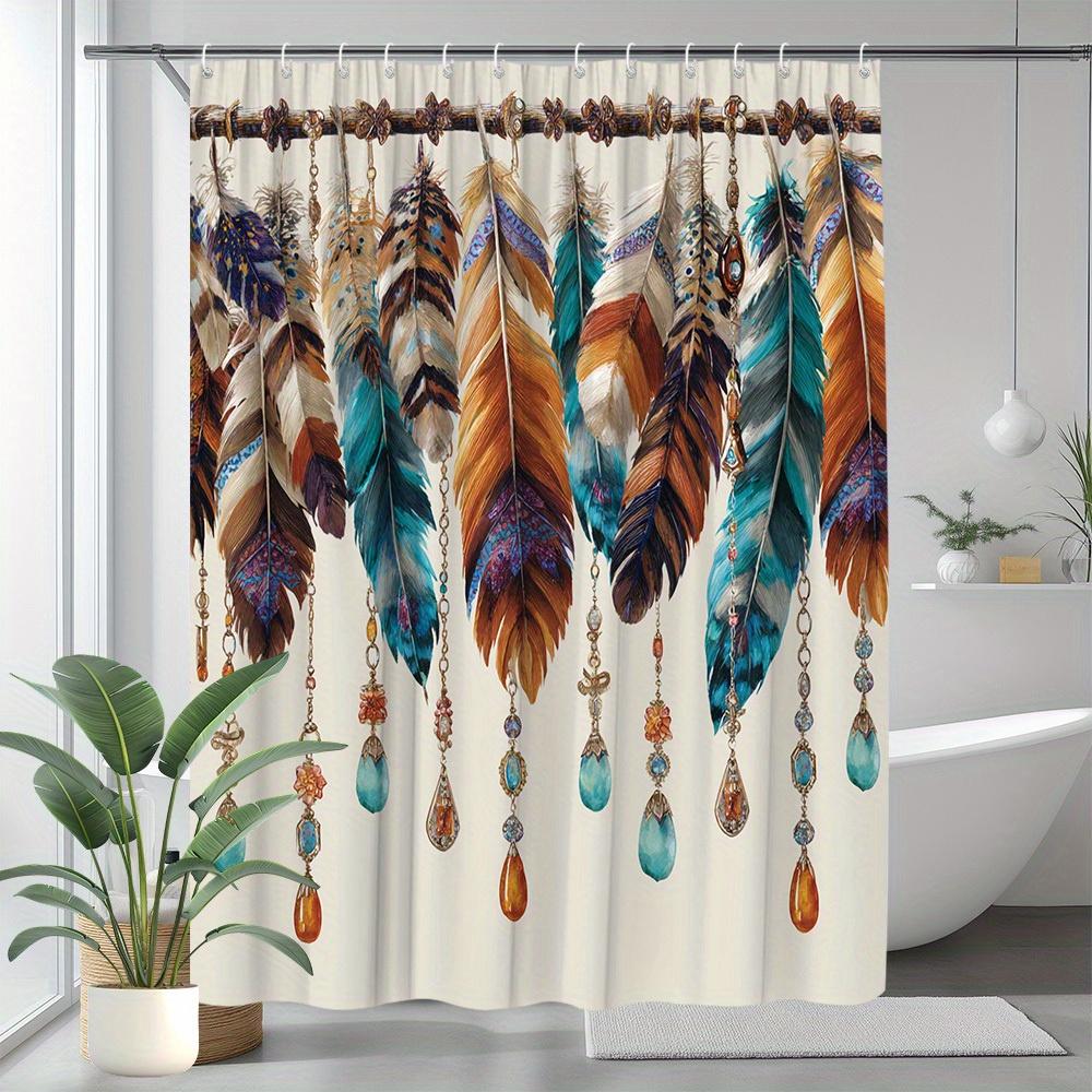 Luxury Boho Feather Shower Curtain Waterproof Polyester Bathroom Decor Tropical Style Coastal Bohemian Curtains Curtain Liners