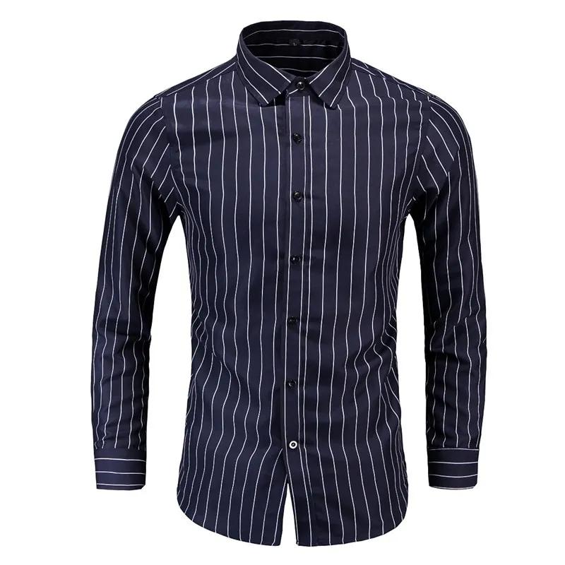 2026 Spring Men Striped Shirt Men Casual Long Sleeve Slim Fit Shirts Korean Base Tops Business Formal Laydown Shirt
