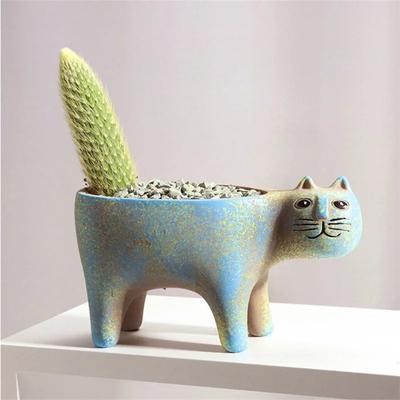 Raumaccessoires Keramik-Blumentopf Niedliche Katze Sukkulenten-Pflanzgefäße Vase Simulation Tier Cartoon Töpfe Pflanzgefäße für Zimmerpflanzen