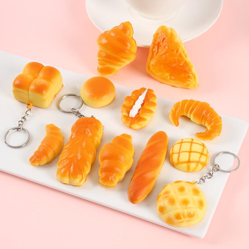 Mini Bread Keychain: Croissant & Pineapple Bun Squeeze Toy