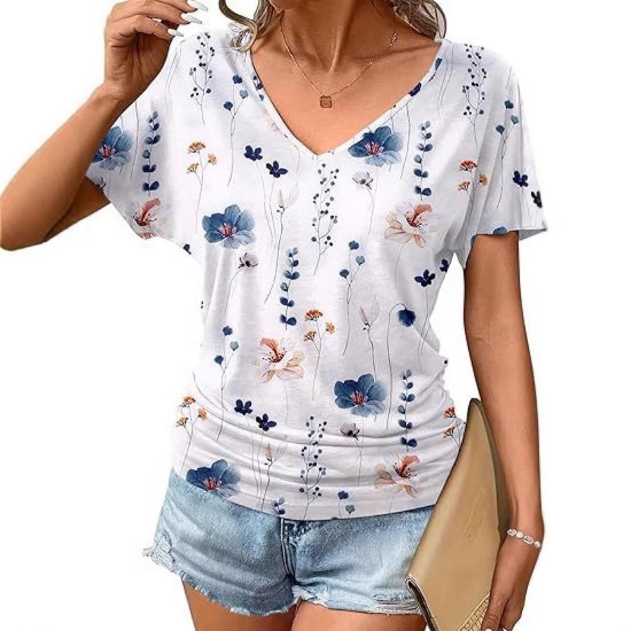 women fashion v neck short sleeve 3d print t shirt summer comfortable sportwear tops