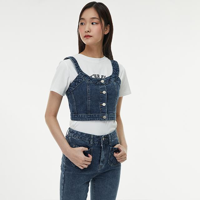 Rap Smoking Diamond Bustier Denim Blouse Aq1Db360 Indigo/S