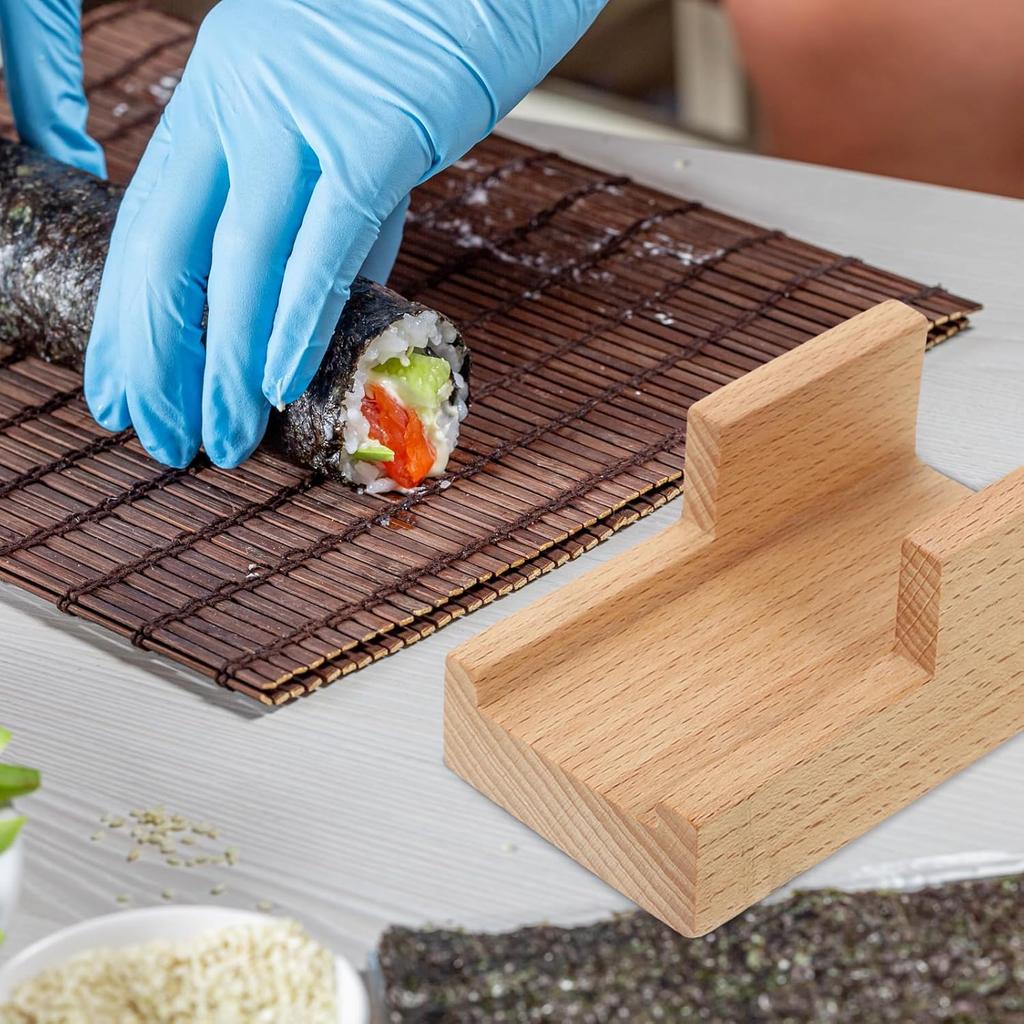 Amosfun Japanese Wooden Sushi Holder - Traditional Sushi Rack Taco Holder for Home Restaurant Party Use 3.54 X 1.96 X 1.57 Inches