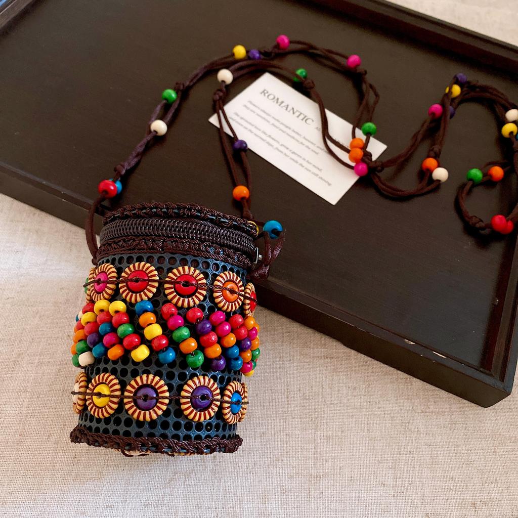 Bohemian Ethnic Style Geometric Wooden Bag Necklace Accessories Women's Sweater Chain Item