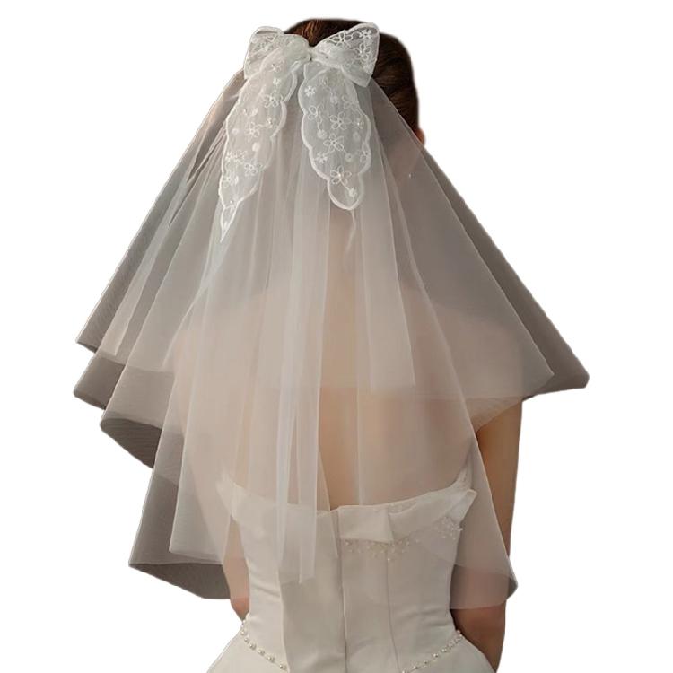 

Flower Girl Veil Lace Bow Hair Wedding Headpeice White Sheer Simple Covering