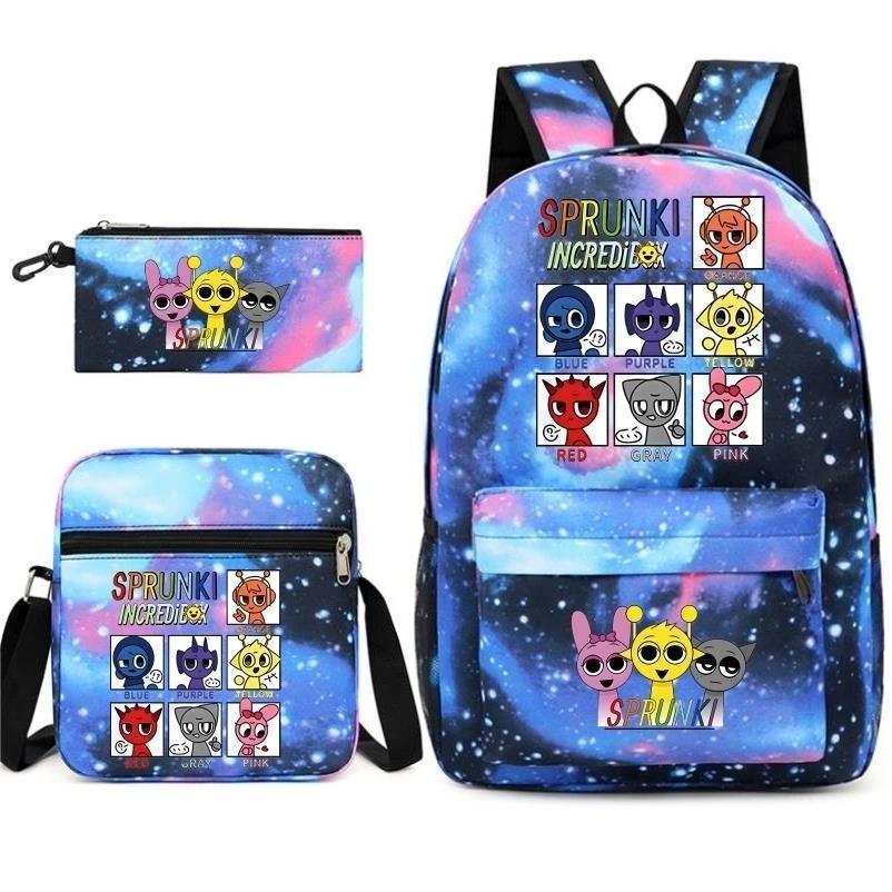 Moderne Federtasche für Kinder, Umhängetasche, Dreiteiliges Set mit Digitaldruck, Schultasche für Grund- und weiterführende Schulen
