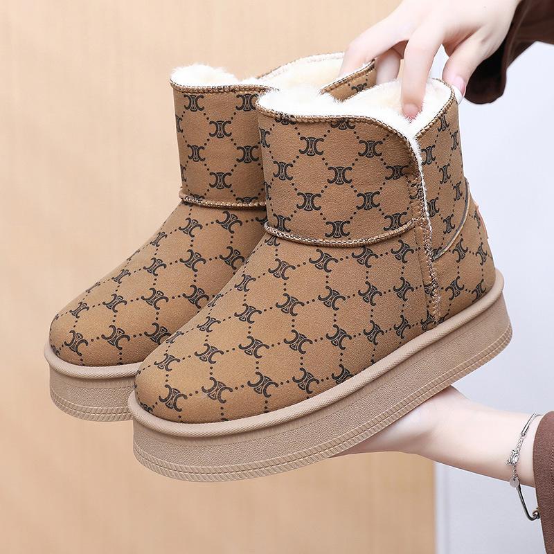 

Old Beijing cloth shoes women s winter new fashion snow boots non-slip thick-soled velvet thermal cotton shoes thickened flat-soled short boots 41 темно-коричневого