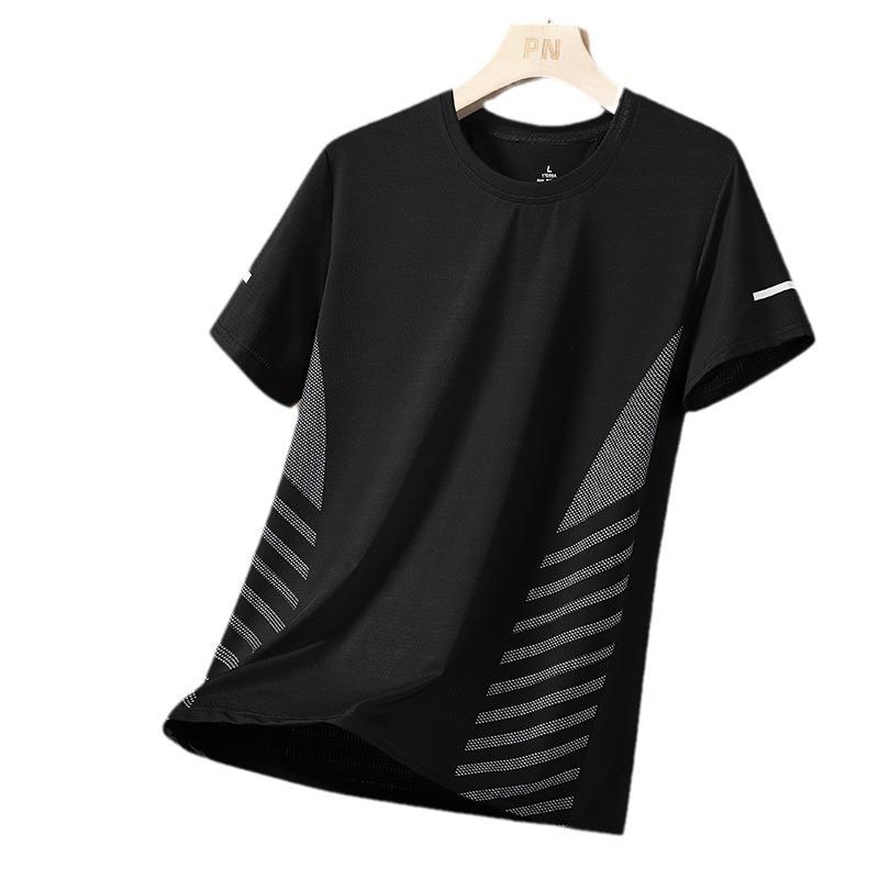 Ice Silk Short-Sleeved T-Shirt Summer Thin Men'S Quick-Drying T-Mesh Sports Fitness Half-Sleeved Elastic Top Dad Summer Wear