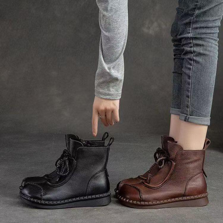 Autumn and Winter New Retro Boots Fleece Thickened Cotton Boots Soft Sole Soft Surface Casual Short Boots Side Zipper