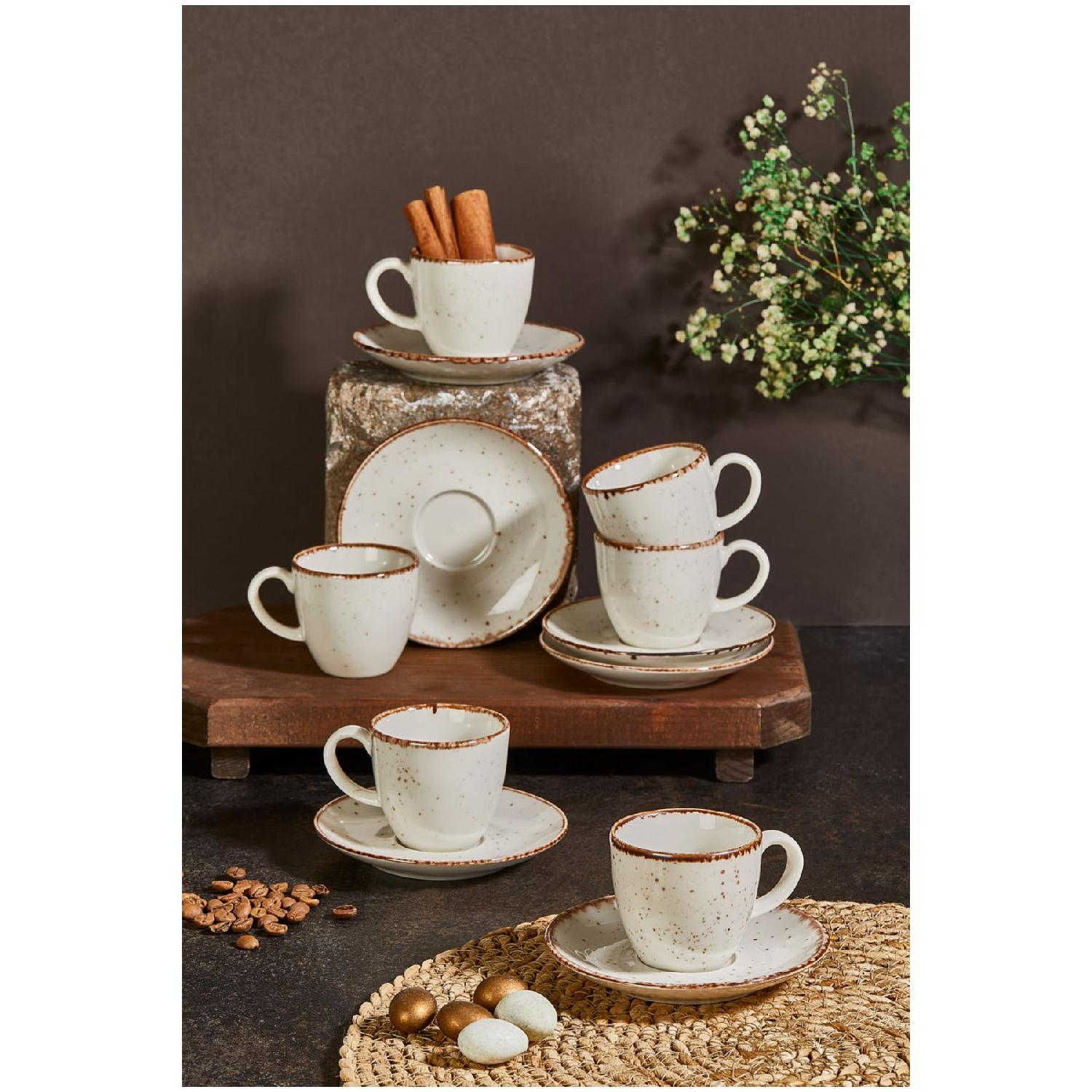 

Набор фарфоровых кофейных чашек Kaia, 12 предметов, на 6 персон, 90 куб.см бежевый