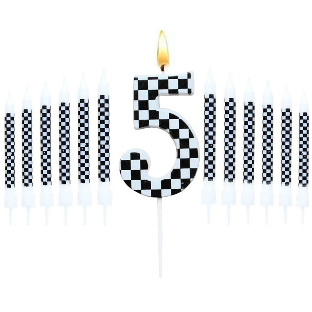 13 Pcs Racing Cars Themed Birthday Candles 12DoubleWhite Race NumberCheckered Candle Cake Topper for Racing Car Party