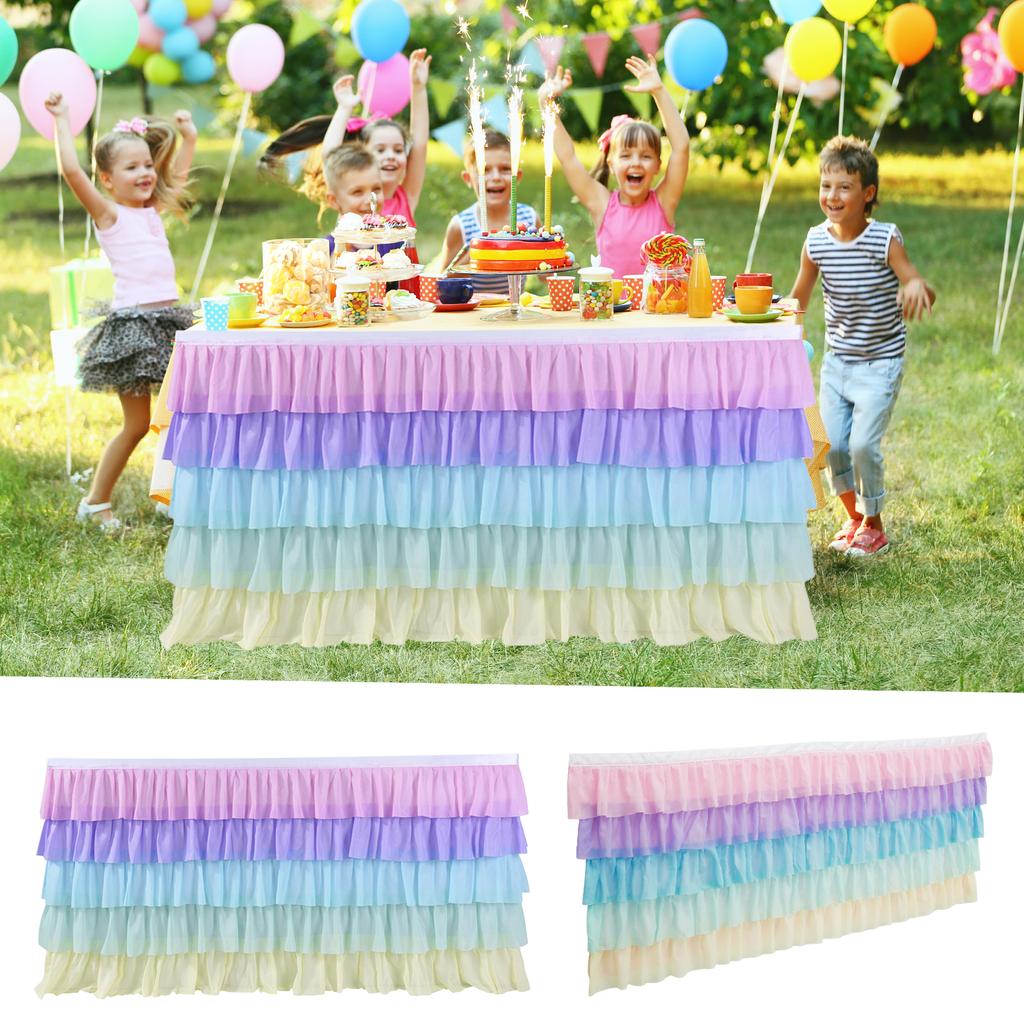 Pleated Table Skirt Birthday Party Table Decor Colorful Tablecloth for Rectangle Table Ruffle Table Cloth Xmas Wedding Decor
