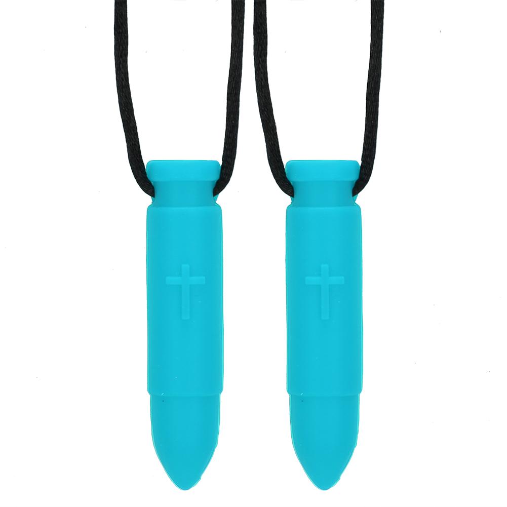 2pcs Silicone Teether High Temperature Resistant Waterproof Chewing Pendant NecklaceSky Blue