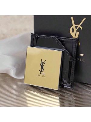 YSL taşınabilir altın tek taraflı makyaj aynası, siyah parlak deri kılıflı, Kızlar ve kadınlar için Hediye.