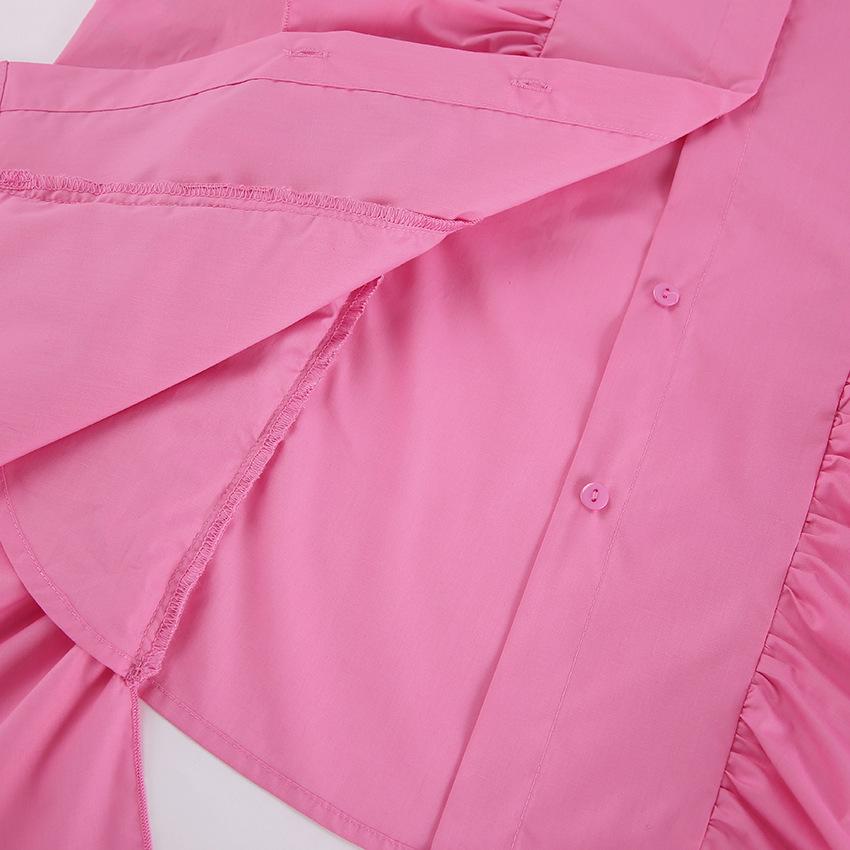 French Lapel Design Pink Ruffle Shirt 1116 European and American Spring and Summer Fashion Lace Top Women's Clothing