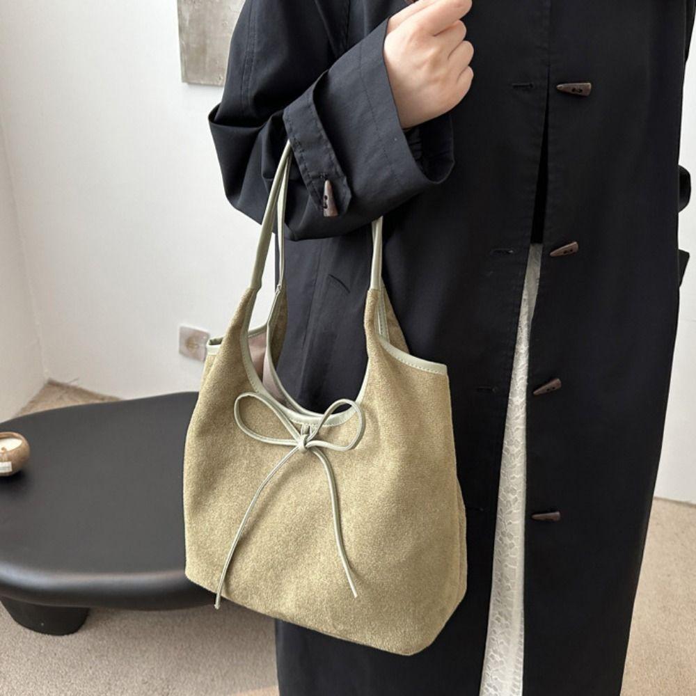 Korean Style Retro Underarm Bag Bowknot Wool Tote Bag Simple Bow Tie Shoulder Bag  Girls