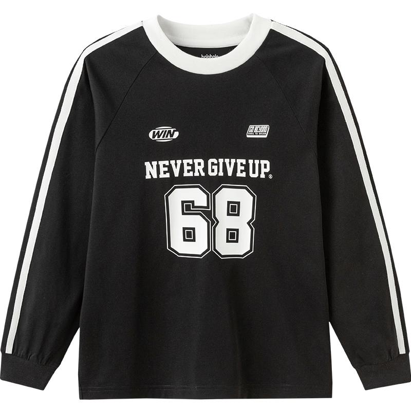 Balabala Jungen Baumwoll-T-Shirt mit Buchstabenaufdruck und langen Ärmeln 170 black