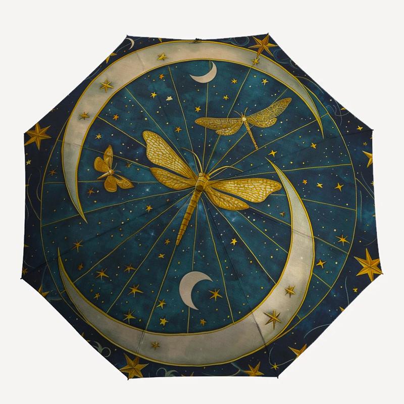Celestial Dragonfly Moon Stars Round Rug - Mystical Night Sky DecorUmbrella, Portable 3-Fold Compact Umbrella,Christmas Gift ES553