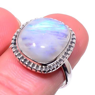 Natural Rainbow Moon Stone Gemstone 925 Sterling Silver Jewelry Ring Size 7 M6r34