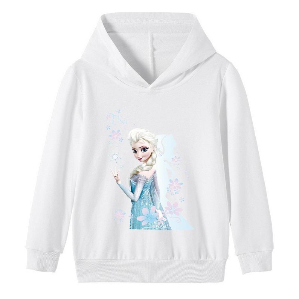 Warm Kids Hooded Pullover, Cartoon Princess With Snowflake Silhouette Graphic Sweatshirt, Autumn Winter Casual Long Sleeve Top for Children Daily Wear