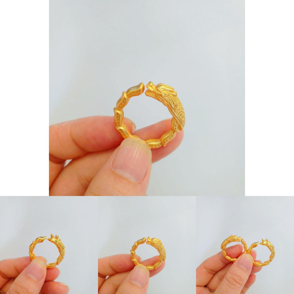 Stylish Dragon And Phoenix Themed Ring Gorgeous Brass Gold Plated Unisex Vintage Hand Accessory