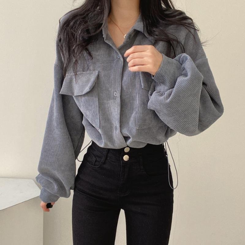 2023 Autumn Retro Loose Corduroy Casual Jacket Comfortable Thickened All-match Long-sleeved Shirt Top Women's Chic Short Coat