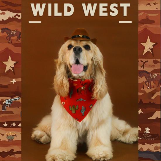 Yousheng Pet Cowboy Costume Dog Cowboy Hat And Bandana Scarf Set Pet Halloween Christmas Party Cosplay Accessories for Cats Small Medium Dogs