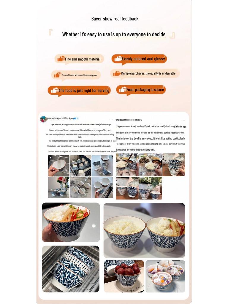 Set of 8 Japanese-Style 5-Inch Ceramic Rice Bowls for 2025, High-Footed Conical Hat Design for Home Use.