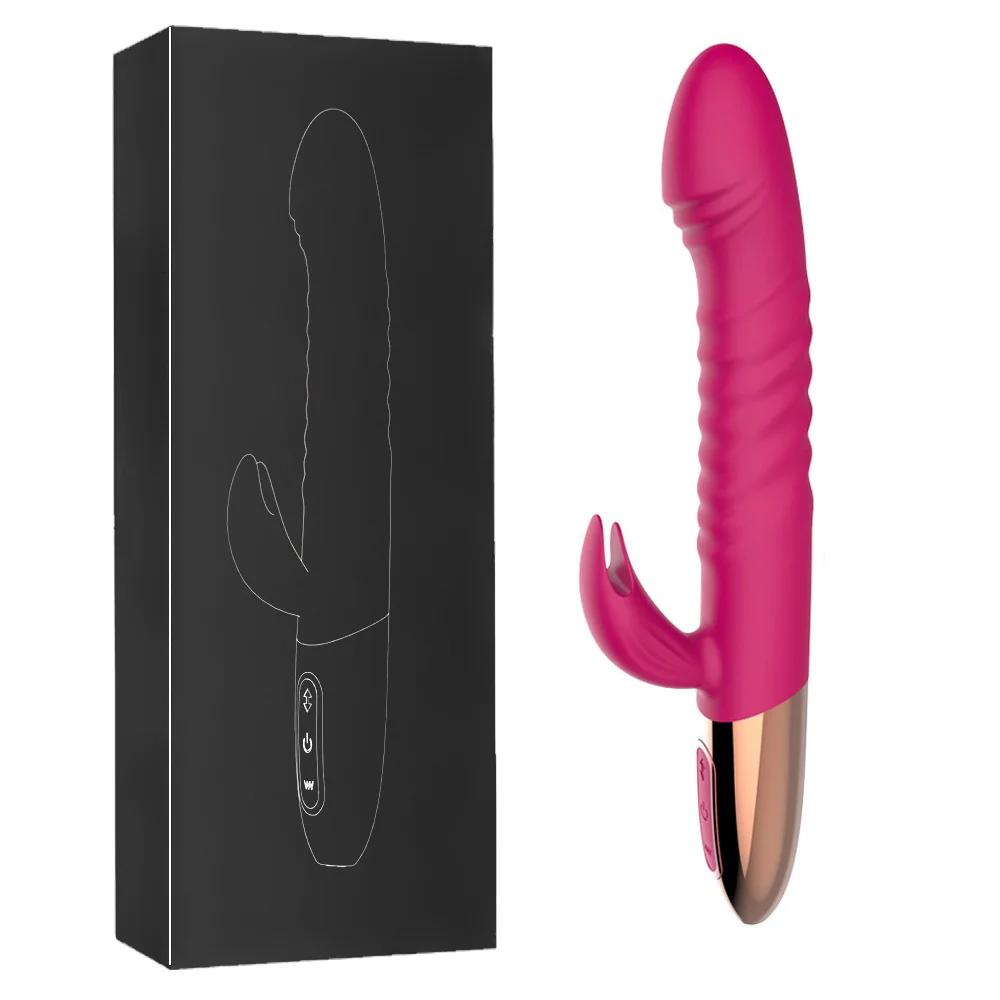 Rabbit Heating Telescopic Vibrator for Women G-Spot Vagina Clitoris Stimulator Dildo Female Masturbator Sex Toy for Adult 18+