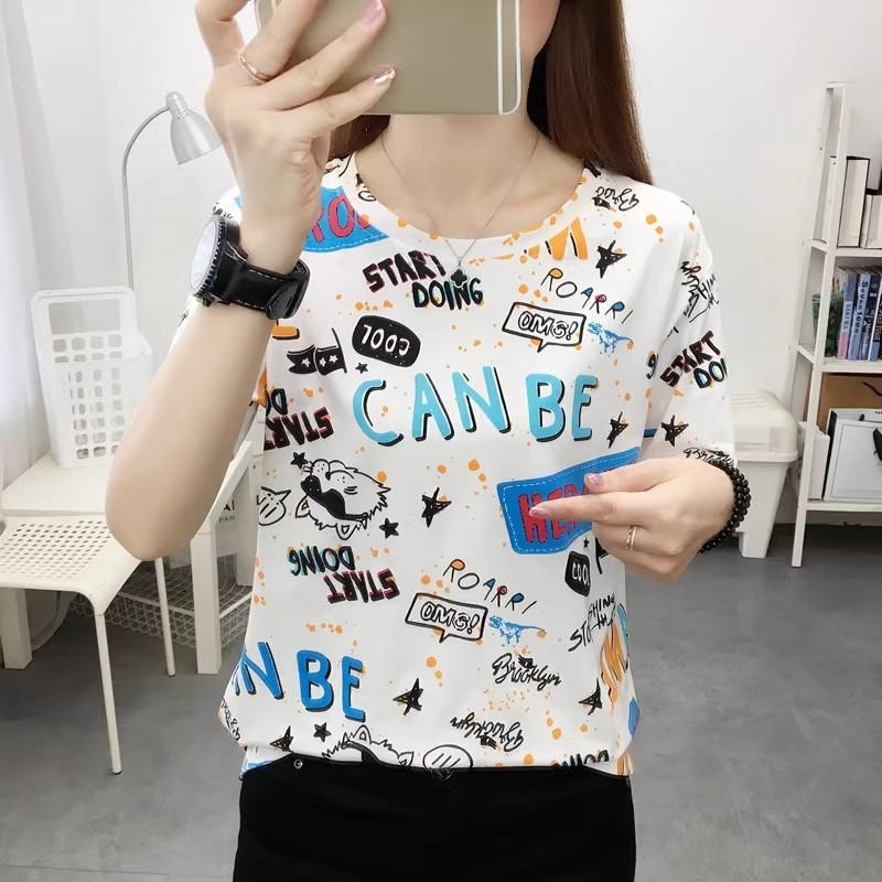 Summer Casual gray Tee shirt for Women Basic letter print Tops Short Sleeve Crewneck loose T-shirt y2k Vintage Top Harajuku Streetwear