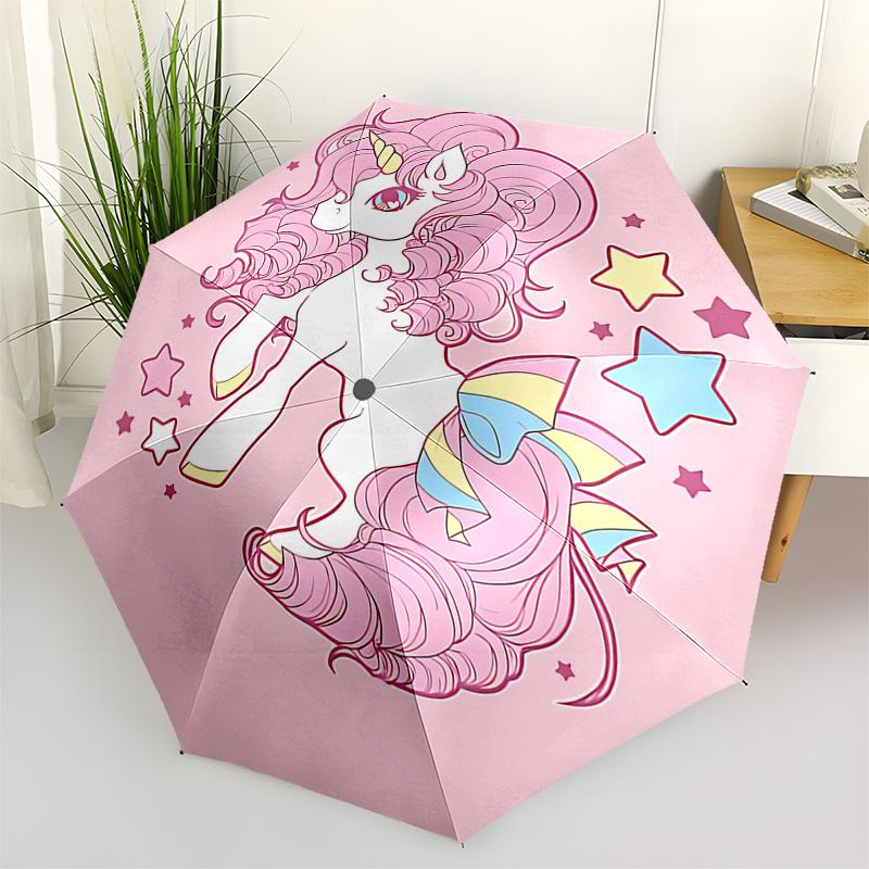 Unicorn Fantasy Automatic Folding Umbrella:Portable 3 Fold Design with 8 Bone Frame,Perfect for Fans and Outdoor Adventures!0104070a