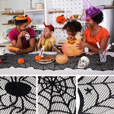 Halloween Table Flag Fireplace Towel 18x72 Inches Gothic Spiderweb Black Lace Mantel Halloween Table Runner Fireplace Towel