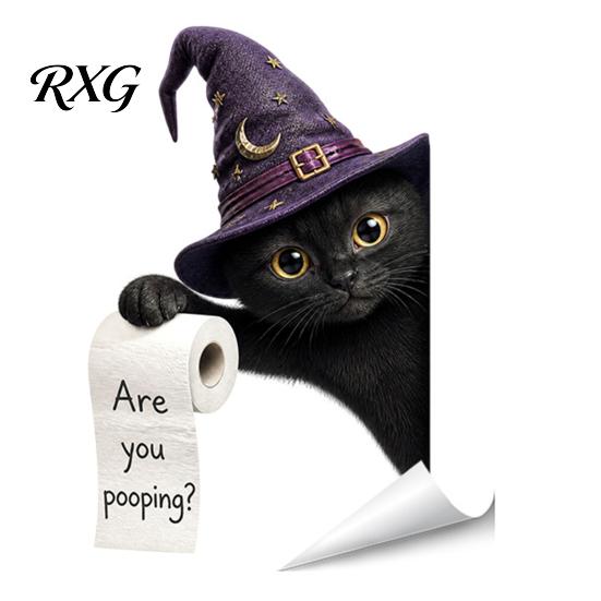 Creative Halloween Wall Murals Bathroom Sticker, Cute Ghost Witch Cat Toilet Decal, Spooky Pattern Decor Skeleton Are You Pooping Sticker for Humorous