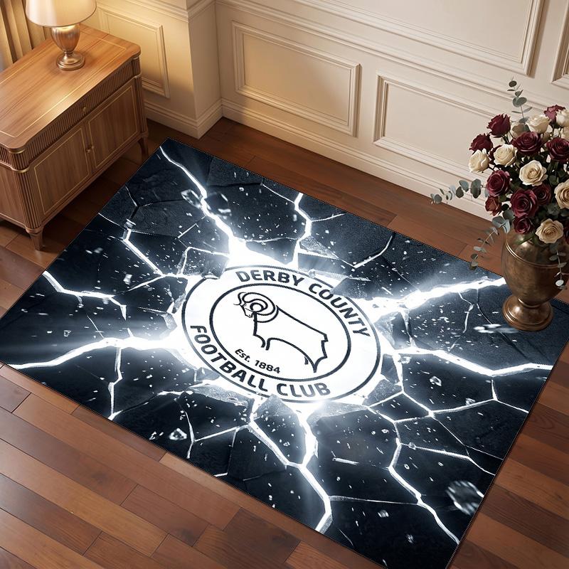 Tappeto in Velluto di Cristallo con Stampa del Derby County Football, Comodo Assorbente d'Acqua Antiscivolo Tappeto per Pavimenti Interni