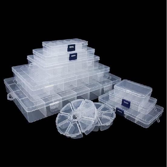 MroMax 2Pcs Small Storage Box,145x 100 x 32mm PP Clear Fixed 5 Grids Electronic Containers Tool Boxes for Nails, Screw, Earrings, Beads, Fishhooks