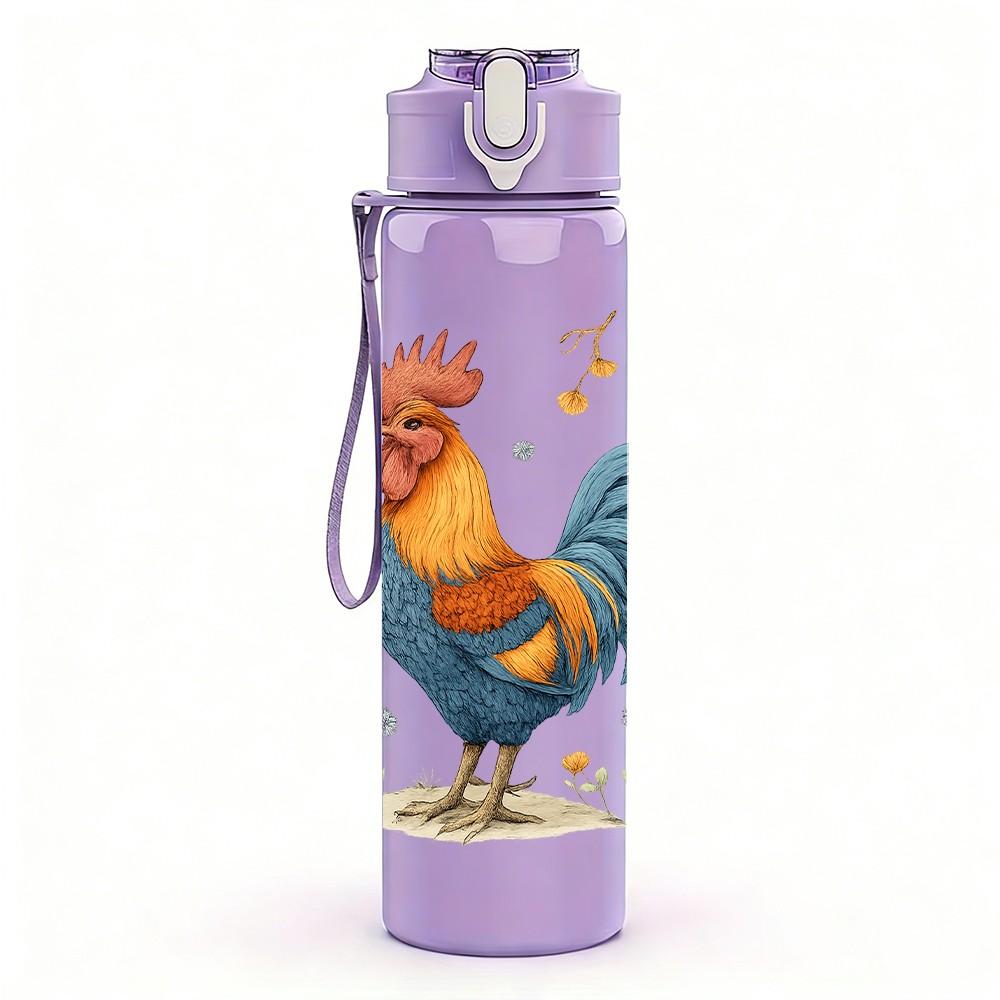 1PC Rooster Wild Flower Watercolor 750ml Color Plastic Sports Water Bottle Leakproof Flip Straw Lid For Sports Office Home Use