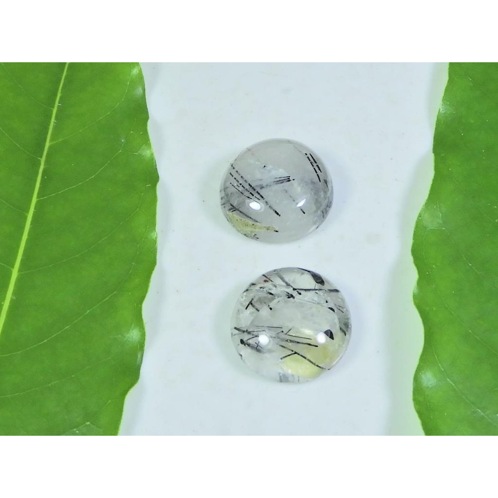 17 MM Natural Black Rutile Round Cabochon Loose Gemstone 2 Pcs Lot A-255