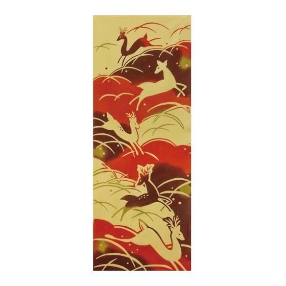 Prairie Dog Tenugui Hand Towel - Autumn Pattern: Pampas Grass Field and Deer [TE-528] Wafuka