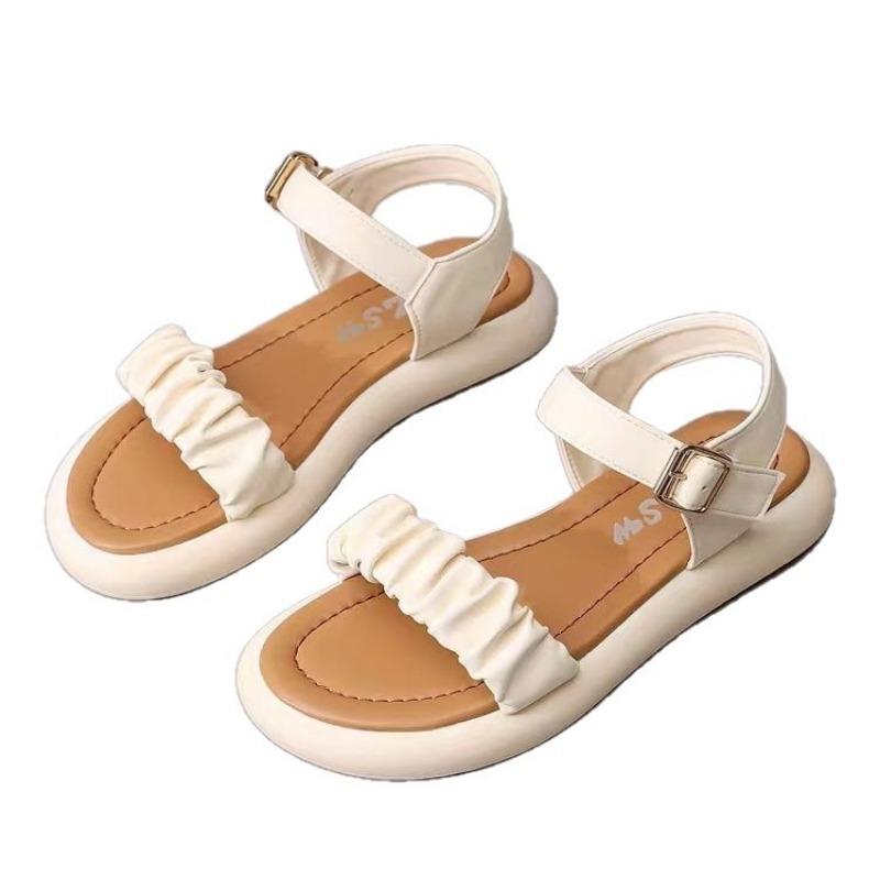 One-word buckle sandals women's non-slip flat bottom summer new versatile soft-soled open-toed thin beach shoes maternity shoes