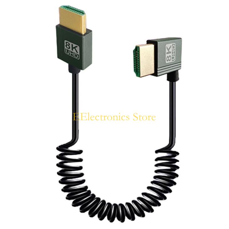 B03C High Performances HDMIcompatible Male to Male Coiled Cable 8K@60Hz Stretchable for Camera