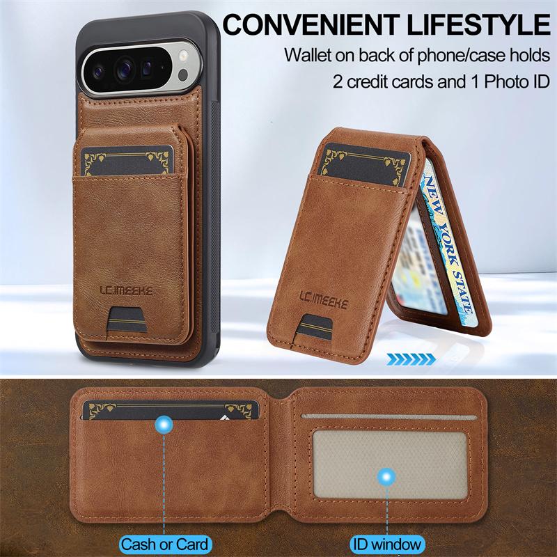 EUCAGR Magsafe Wallet Phone Case For Google Pixel 10 Pro XL 9A 8 7 Pro With strong Magnetic Card Holder Bag (3 Card Slots)