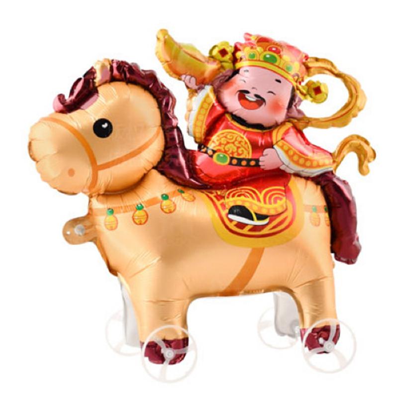 2026 Cartoon Animal Theme 3D Standing Cute Horse Aluminum Film Balloon With Wheels Children Birthday Party Photo Prop Decoration