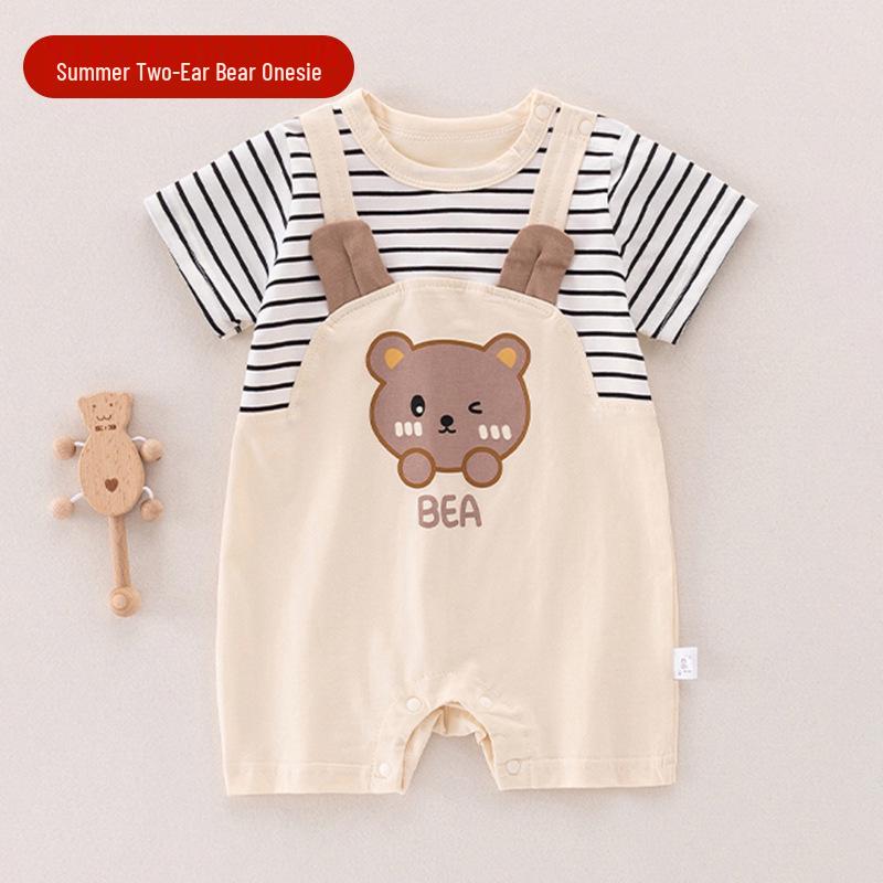 Infant Short Sleeve Cotton Jumpsuit - Cute Cartoon Design for Summer