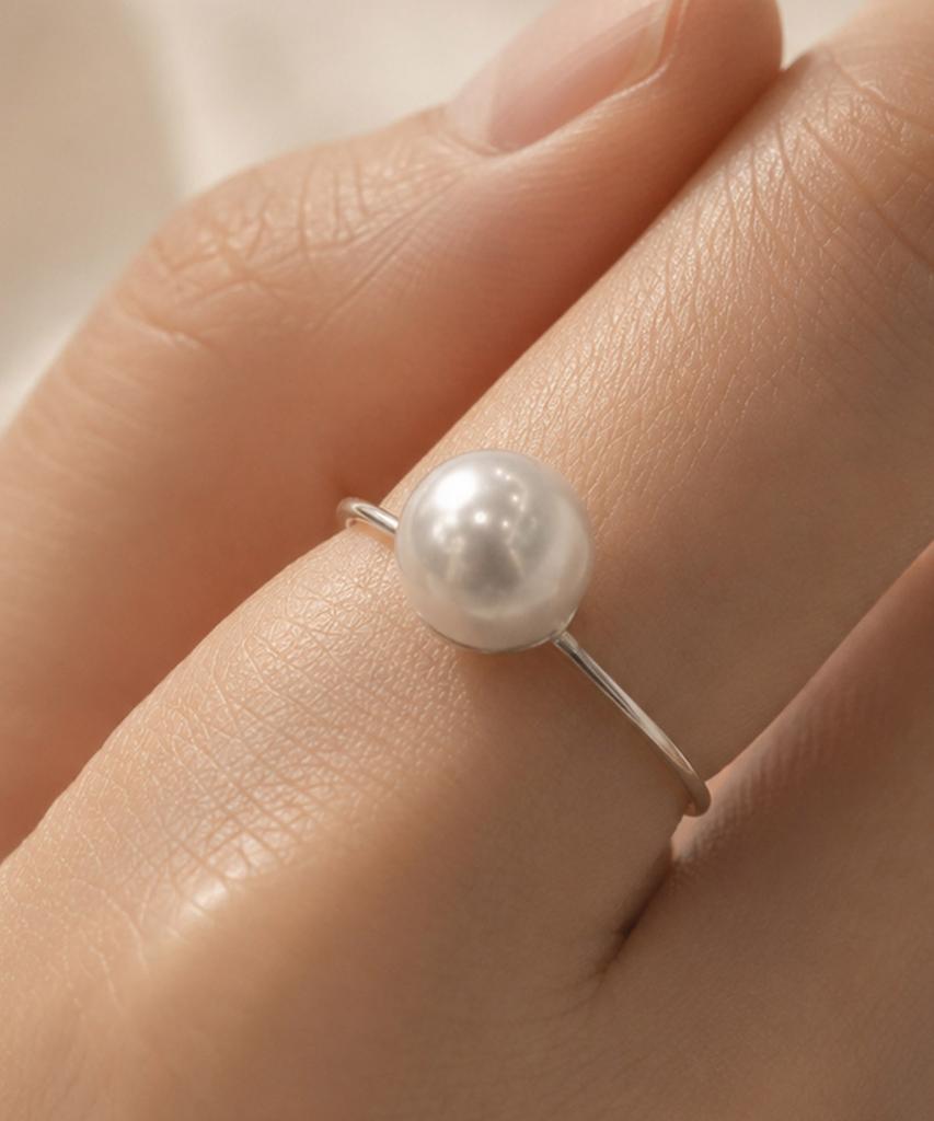 Helene Jewelry 925 Silver Swarovski 9Mm Pearl Miss Ring Silver Thread Ring (Type A)