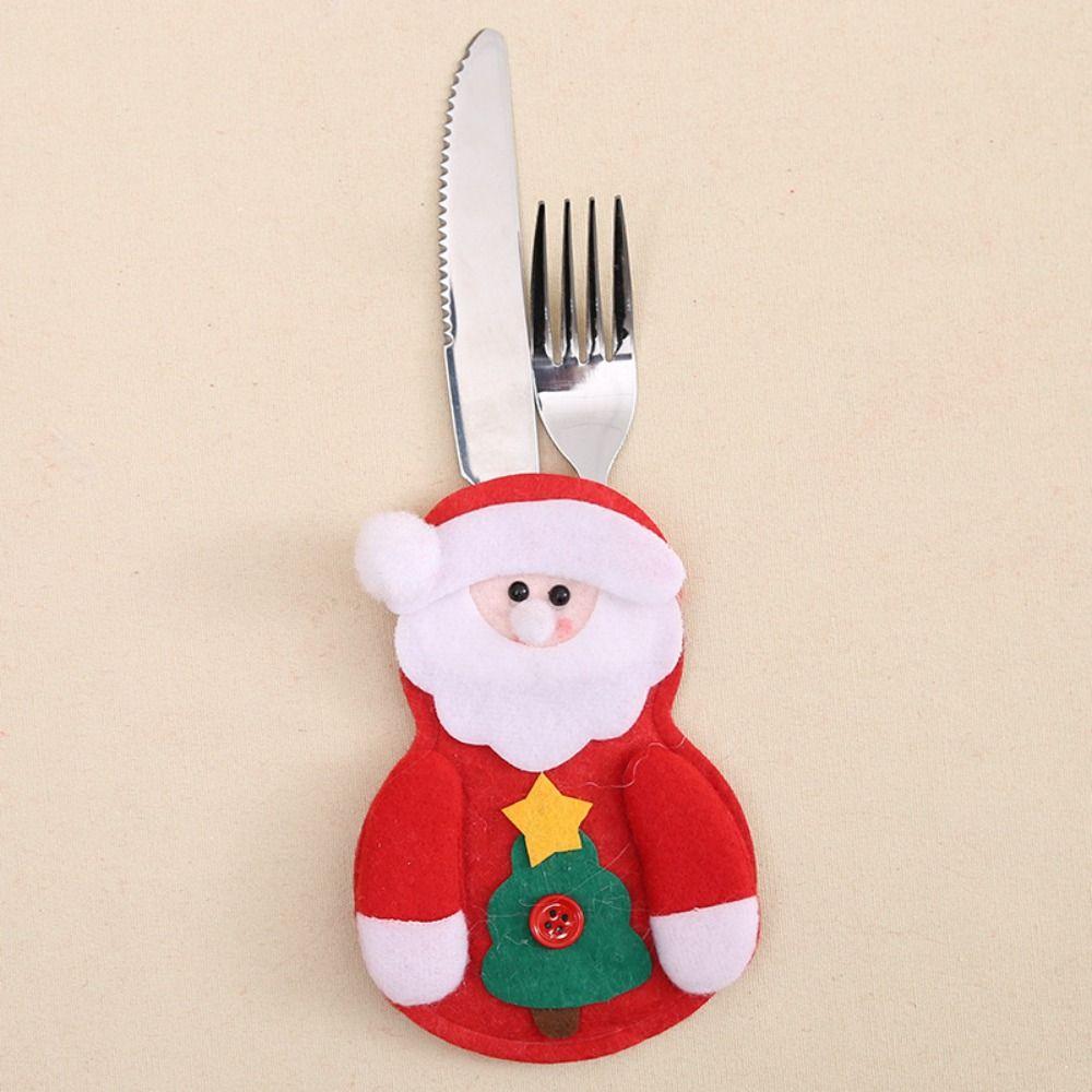 Reusable Christmas Tableware Holder Bag Santa Snowman Elk Christmas Fork Pocket  Xmas