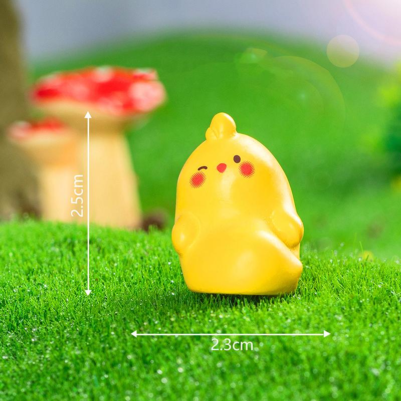 Miniatures Figurines Cute Cartoon Yellow Chicken Animal Landscape Ornaments Creative DIY Home Decorations Accessories Gifts