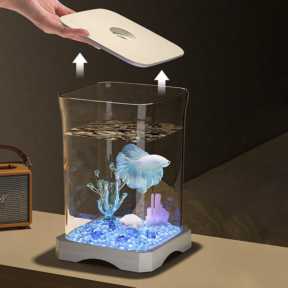 Betta Fish Tank High Transparency Desktop Fish Bowl Small Landscape Fish Tank Fish Breeding Tank for Living Room Office