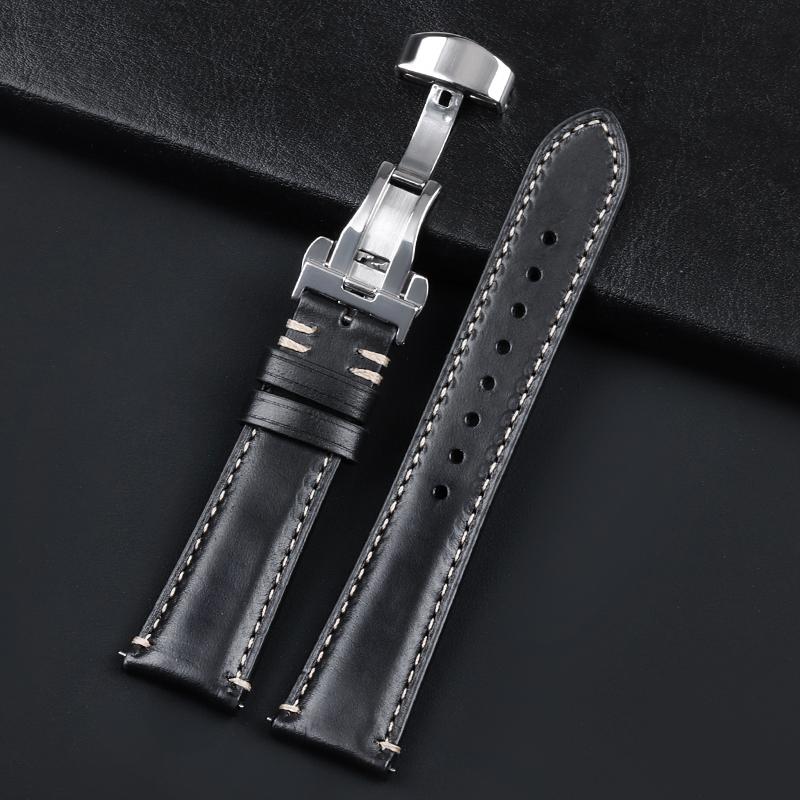 Echtes Leder Uhrenarmband 20/22/24mm Uhrenarmband Edelstahl Faltschließe Armband Gürtel für Herren Rot Schwarz Grün Blaues Band