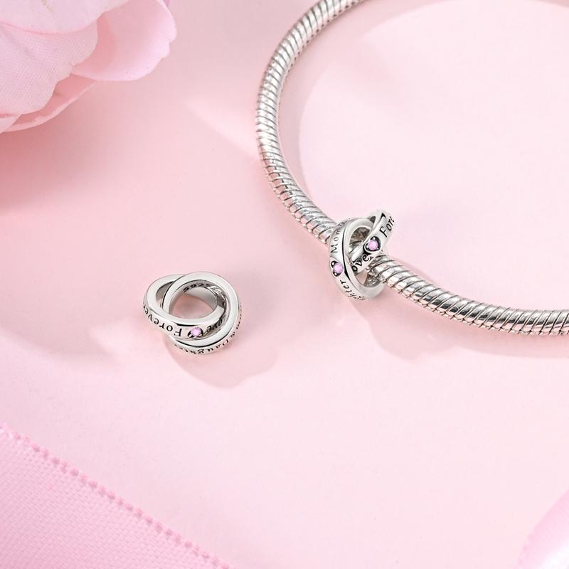 Mother'S Daycopper Love Mom Pink Heart Charms Fit Original Bracelet Necklace Diy Bead For Women Jewelry Making Gift