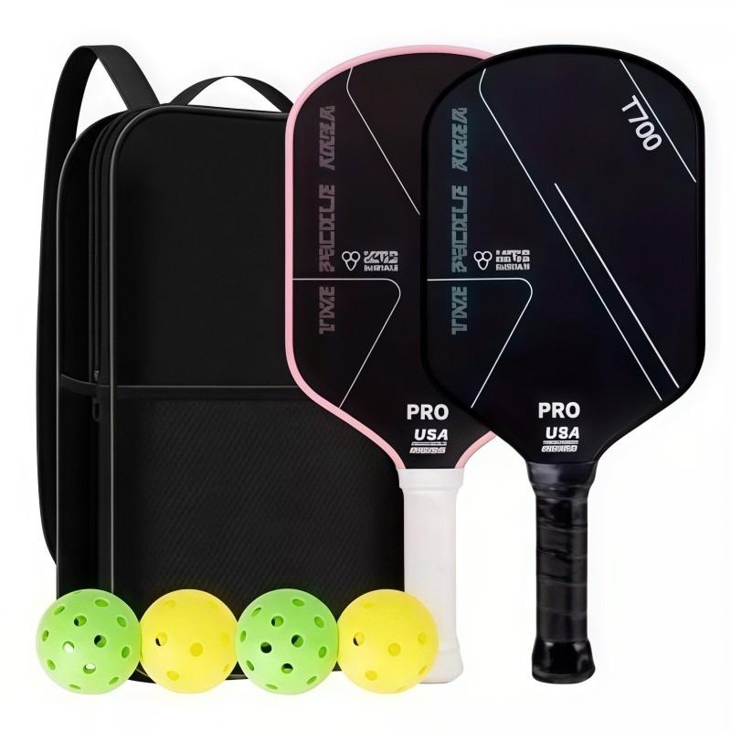 T700 Carbon Fiber Pickleball Paddle Set Shock Absorbent Free Bag & Balls Great for Park Community Pickleball Games